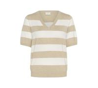 KAFFE Women's Pullover V-Neck Short Sleeves Striped Regular Fit Light Knit Femme