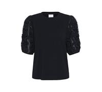 KAFFE Women's T-Shirt Round Neck Regular Fit Short Sleeves Pleated Frills