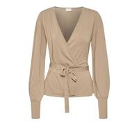 KAFFE Women's Wrap Cardigan V-Neck Regular Fit Tying Belt Long Sleeve Tight Knit, Mélange de Plumes Grises, XL Femmes