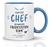 Kaffeebecher24 - Tasse avec Inscription en Allemand « Stolzer Chef eines follement fantastic Teams » - Lave-Vaisselle - Cadeau Amusant pour le Chef - Bleu Clair