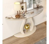 KAFHGEIN Console Entrée Étroite avec Plateau Demi-Lune en Pierre Frittée | Table console avec plateau demi-lune en pierre frittée et pieds en acier carbone pour entrée, couloir et salon