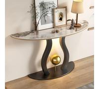KAFHGEIN Console Entrée Étroite avec Plateau Demi-Lune en Pierre Frittée | Table console avec plateau demi-lune en pierre frittée et pieds en acier carbone pour entrée, couloir et salon
