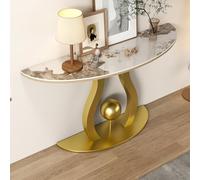 KAFHGEIN Console Entrée Étroite avec Plateau Demi-Lune en Pierre Frittée | Table console avec plateau demi-lune en pierre frittée et pieds en acier carbone pour entrée, couloir et salon