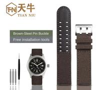 Kafol-20mm 22mm Nylon +Cowhide Bracelet Men Watch Band For Hamilton Khaki Field Watch H760250/H77616533 /H70605963 H68201993 Strap,20mm-Width,Brown-Silve