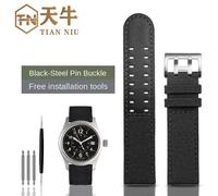 Kafol-20mm 22mm Nylon +Cowhide Bracelet Men Watch Band For Hamilton Khaki Field Watch H760250/H77616533 /H70605963 H68201993 Strap,20mm-Width,Black-Silver