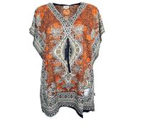 Kaftan Court Oriental Style Tunique Boubou Africaine Robe Cours ete djellaba Femme Boheme Caftan (FR/ES, Alpha/Lettres, Taille Unique, Taille Normale, Taille Normale, Orange)