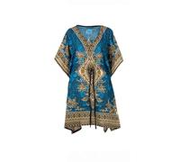 Kaftan Court Oriental Style Tunique Boubou Africaine Robe Cours ete Kaftan djellaba Femme Boheme Tunique Plage Beachwear Oversize Tunique Caftan (Turquoise, Taille Unique)