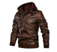 KAGAYD Veste en cuir pour homme - Doublure chaude - Classique - Respirante - Coupe-vent - Avec fermeture éclair - Oversized - Sportive - Col montant - Veste de moto en cuir synthétique Marron M