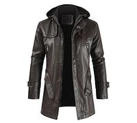 KAGAYD Veste Hiver Homme Doublé Polaire Plus Velours Hiver Manteau Moto Pas Cher Doublure Chaude Biker À Capuche Veste Moto Cuir Homme Noir Automne Motard Blouson Homme Cuir Veste Moto Cuir Café L