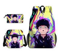 Kageyama Shigeo Anime Lot de 3 sacs à dos pour étudiants, sac d'école Reigen Arataka/Mob, trousse à crayons pour garçons et filles, cadeaux de Noël et d'anniversaire, Type 4, Taille unique, Ensemble