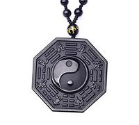 Kagodri Collier avec pendentif en obsidienne noire Yin Yang pour homme et femme - Amulette rétro Feng Shui