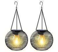 KagoLing Lanterne Solaire Extérieur, Lampe 2 Lumières Suspendues en Métal IP65 pour Jardin, Cour, Balcon - Décoration et Cadeau