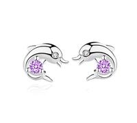 Kaguyo Boucles d'oreilles à tige en argent en forme de dauphin pour femme - Boucles d'oreilles en argent sterling 925 avec zircons améthyste transparents pour filles et femmes (purple)