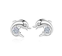 Kaguyo Boucles d'oreilles à tige en argent en forme de dauphin pour femme - Boucles d'oreilles en argent sterling 925 avec zircons améthyste transparents pour filles et femmes (clear)