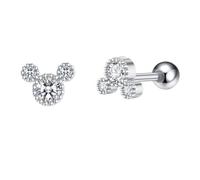 Kaguyo Boucles d'oreilles à vis Minnie Mouse, boucles d'oreilles à vis en argent sterling 925 avec zirconia claire pour femmes, filles et enfants, cadeaux d'anniversaire (argent)