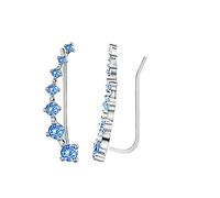 Kaguyo Boucles d'oreilles créoles grimpeur 7 cristaux, argent 925 bleu clair arc-en-ciel noir zircone 2-5mm brillant étoile boucles d'oreilles escalade pour femmes filles (blue)
