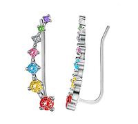 Kaguyo Boucles d'oreilles créoles grimpeur 7 cristaux, argent 925 bleu clair arc-en-ciel noir zircone 2-5mm brillant étoile boucles d'oreilles escalade pour femmes filles (rainbow)