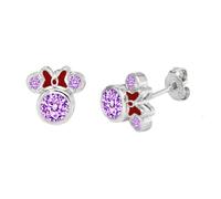 Kaguyo boucles d'oreilles Minnie Mouse, argent sterling 925, améthyste, zirconia bleu, rose, nœud en émail, boucles d'oreilles clou Mickey Mouse pour femmes et filles, cadeau d'anniversaire (violet)