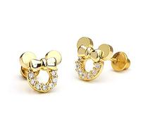 Kaguyo Boucles d'oreilles Minnie Mouse, boucles d'oreilles à tige en argent sterling 925 avec pavé d'améthyste bleu clair et rouge en zircone pour femmes et filles, cadeau d'anniversaire (clear)