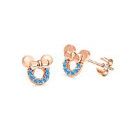 Kaguyo Boucles d'oreilles Minnie Mouse, boucles d'oreilles à tige en argent sterling 925 en or rose avec pavé de zircones améthystes bleu clair et pour femmes et filles, cadeau d'anniversaire (blue)