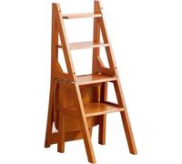 KAHDBOY Chaise à échelle Pliante en Bois Massif, escabeaux, Tabouret Pliable à 4 marches, escabeaux à Double Usage, présentoir à 4 marches, Support à Fleurs