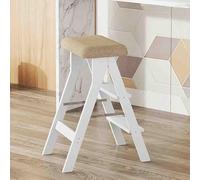 KAHDBOY Échelle de bibliothèque Pliante en Bois, Chaise Convertible, Tabouret d'échelle Pliant, Tabouret de Pied, échelle à Fleurs, escabeau Portable en Bois pour Adultes, Poids Max. 100kg(White)