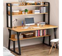 KAHDBOY Modern Computer Desk with Hutch & Bookshelf,Space Saving Home Office Workstation,for Efficient Working and Storage(Wood Colour,100cm)