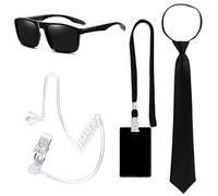 KAHDGSS Accessoires de costume d'agent secret avec oreillettes, lunettes et cravate, costume d'Halloween pour adulte et enfant, tenue de jeu de rôle