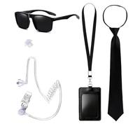 KAHDGSS Accessoires de costume d'agent secret avec oreillettes, lunettes et cravate, costume d'Halloween pour adulte et enfant, tenue de jeu de rôle