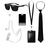 KAHDGSS Accessoires de costume d'agent secret avec oreillettes, lunettes et cravate, costume d'Halloween pour adulte et enfant, tenue de jeu de rôle