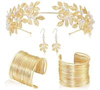 KAHDGSS Déesses Grecques Accessoires De Costumes Femmes Toga Feuilles Couronnes Mariée Bandeau Perles Boucles D'oreilles Collier Bijoux Costumes Mariée Bijoux