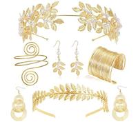 KAHDGSS Déesses Grecques Accessoires De Costumes Femmes Toga Feuilles Couronnes Mariée Bandeau Perles Boucles D'oreilles Collier Bijoux Costumes Mariée Bijoux