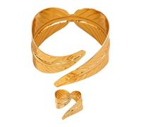 KAHDGSS Lot de 2 bracelets et bagues réglables en métal pour femme Motif feuilles géométriques
