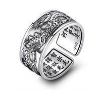 KAHDGSS Mantra à six caractères bouddhiste coeur écriture sanscrit bague rétro brillant large face hommes et femmes anneau ouvert bouddhiste
