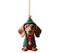 KAHDGSS New Christmas 2D Fun Dachshund Dog Pendant Car Rearview Mirror Pendant Car Interior Accessories Tree Decor Dachshund Dog Ornament