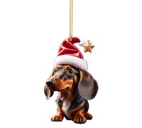 KAHDGSS New Christmas 2D Fun Dachshund Dog Pendant Car Rearview Mirror Pendant Car Interior Accessories Tree Decor Dachshund Dog Ornament