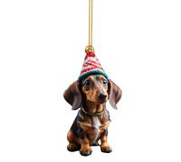 KAHDGSS New Christmas 2D Fun Dachshund Dog Pendant Car Rearview Mirror Pendant Car Interior Accessories Tree Decor Dachshund Dog Ornament