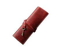 KAHDGSS Trousse à crayons en cuir faite à la main multifonction pour étudiants, artistes, écrivains, rouge vin