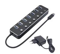 Kahdsvby Adaptateur Secteur USB 3.0 7 Ports Hub Répartiteur en Alliage D'Aluminium Commutateur Multi-Extension USB Ensemble de Hub de Câble de 1,2 M Hub USB 3.0 Prise UE B