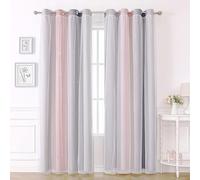 KAHEAUM Rideaux Chambre, Rideau Occultant avec Rideaux Voilage Double Draperies Décoration de Fenêtre avec Motif d'Etoiles Perforée pour Maison Chambre Fille Enfant, L132 x H240 cm,Rose Gris,Lot de 2