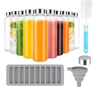 KAHEIGN 10 Pièces Bouteilles en Verre avec Couvercles Hermétique en Acier Inoxydable, 540ml /18oz Bocal à Jus Anti-Fuite Transparente Réutilisable avec Brosse de Nettoyage, Entonnoir, Bac à Glaçons