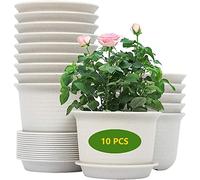 KAHEIGN 10 Pièces Pots De Fleurs En Plastique, 15 Cm Épaissir Pots De Fleurs Conteneur De Plantes Pot De Jardinage D'intérieur Avec Palette De Drainage (Blanc)