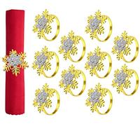 KAHEIGN 10 Pièces Ronds de Serviette de Noël, Doré Porte-Serviettes Flocon de Neige Boucle de Serviette de Noël avec Strass pour Décoration de Table de Fête de Mariage Noël Déjeuner Thanksgiving