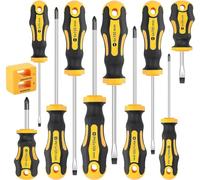 KAHEIGN 10 Pièces Tournevis Magnétique, 5 Taille Toute Épreuve Tournevis en Acier au Chrome Vanadium 5 Tournevis Plats et 5 Cruciformes avec Poignée Antidérapante - avec Boîte à Outils