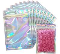 KAHEIGN 100 Pièces Sacs Ziplock en Aluminium, 10 x 15cm Couleur Holographique Sacs en Mylar Double Face Feuille Métallique Plat Fermeture éclair Preuve D'odeur Sacs De Rangement