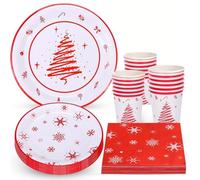 KAHEIGN 100 Pièces Vaisselle en Papier de Fête de Noël, 25 x 23CM Assiettes Plates, 25 x 19CM Assiettes à Salade, 25 x Tasses de 270ml, 25 x 16CM Serviettes - pour Vacances Noël Fêtes Décoration