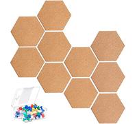KAHEIGN 10Pcs Panneau de Liège Hexagonal, Tableau D'affichage Bricolage Auto-adhésif Tableau de Messages D'application Multifonctionnelle pour Le Bricolage - avec 40pcs Pins Colorés