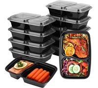 KAHEIGN 12 Pièces 2 Compartiments Contenants de Préparation de Repas, 1000ml Réutilisable Plateaux de Stockage des Aliments en Plastique Récipient de Charcuterie Étanche Sans BPA avec Couvercles