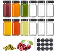 KAHEIGN 12 Pièces 60ml Mini Bouteille en Verre avec Couvercle, Bocal Réutilisable à Large Ouverture et Étanche pour Gingembre, Shot Bien-Être, Jus, Échantillon, Whisky - Lave-Vaisselle Passe (Noir)