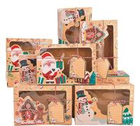 KAHEIGN 12 Pièces Boîtes à Biscuits De Noël, 22 x 15 x 7cm Coffrets Cadeaux Boîtes à Cupcakes avec Fenêtre Claire, Boîtes De Friandises De Boulangerie Boîte De Bonbons Au Chocolat avec des Tags